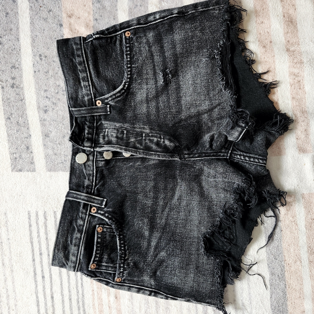 Black Distressed Denim Shorts
